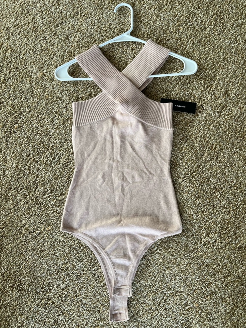 Lulu's Pale Pink Ribbed Halter Bodysuit - Picture 2 of 3